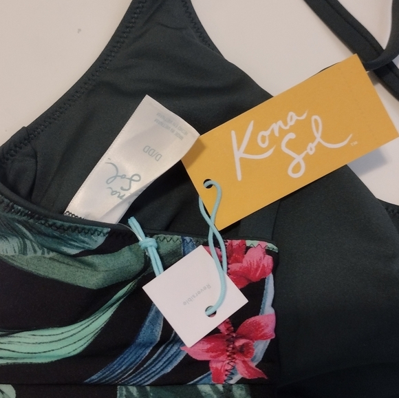 Kona Sol size D/DD Tropical Palm print swim top - Picture 5 of 7